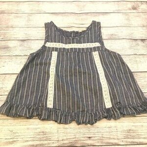 Blue White Lace Ruffle Sleeveless Open Back Top Hem & Thread Small